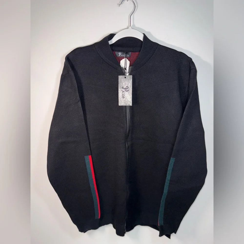 Designer Pazo Mens Black zip up Big/Tall Sweater with Stripes size 2xl NWT